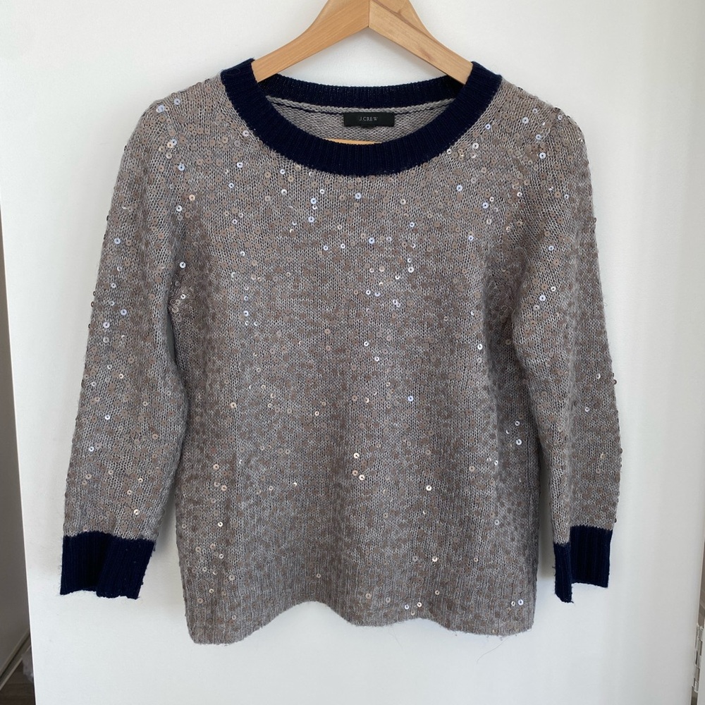 J. Crew Women's Gray & Blue Scattered Sequin Sweater (size s/m)